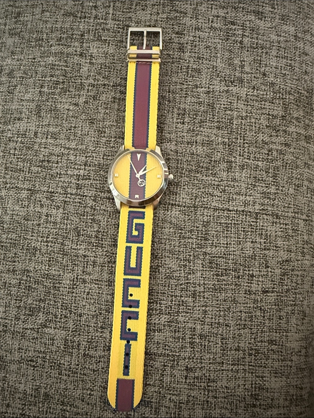 Gucci Yellow and Burgundy Logo Strap Watch
